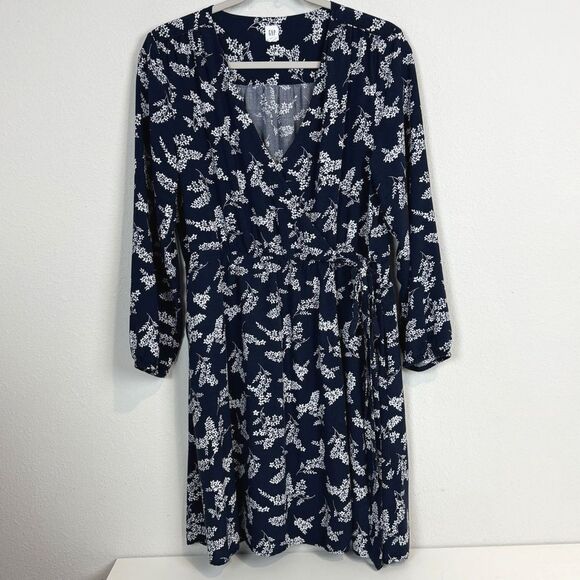 Gap Navy Blue Floral Wrap Dress M - Picture 1 of 10